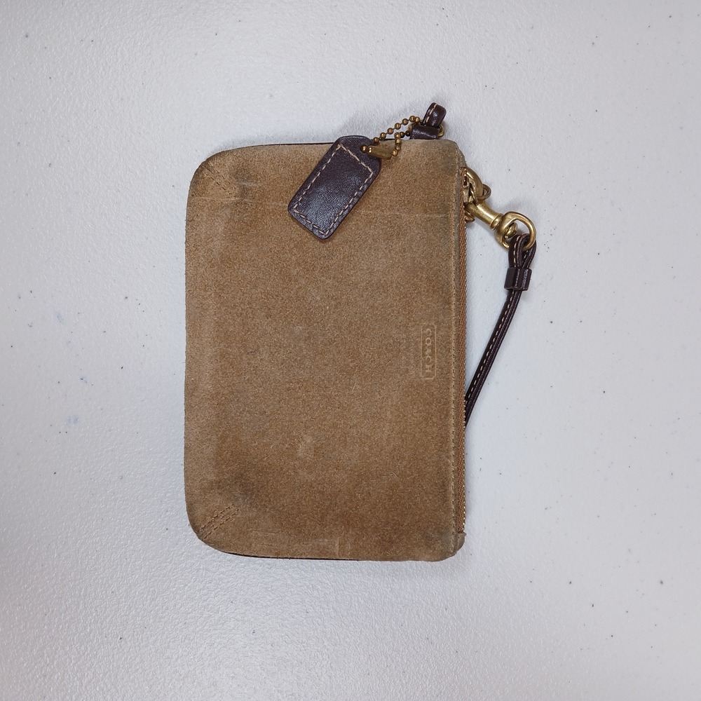 Coach Wristlet Women Tan Leather Zip Pouch Strap Minimalist Classic